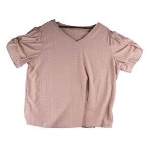 Womens 3XL Eyelet Puff Sleeve Top V Neck Mauve Pink Top Plus‎ Size Boho Chic